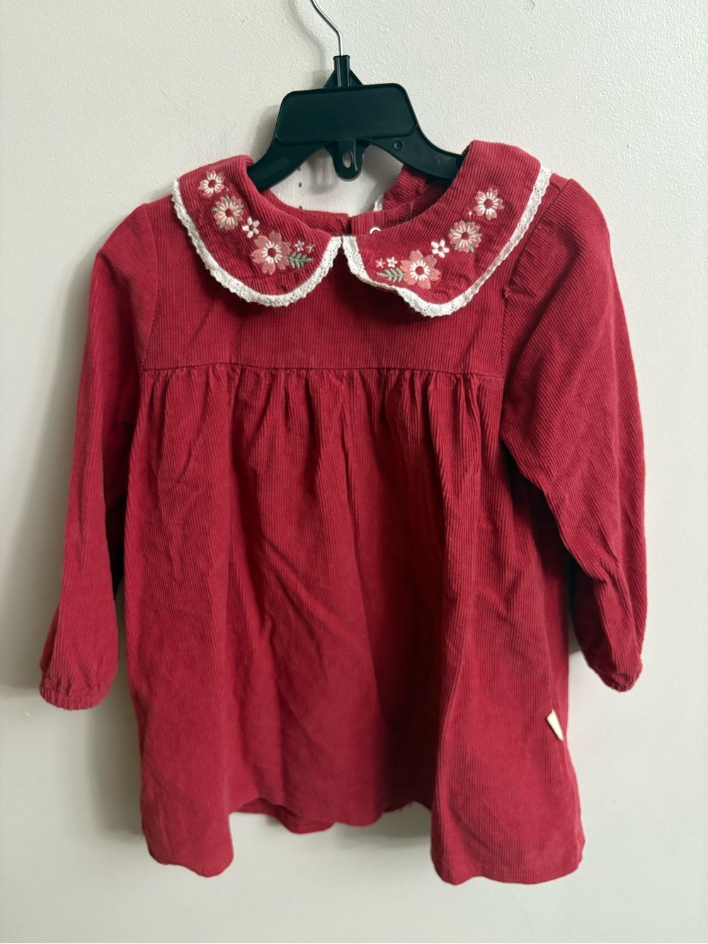 Rabbit + Bear Red Corduroy Dress with Embroidered Peter Pan Collar 3 years